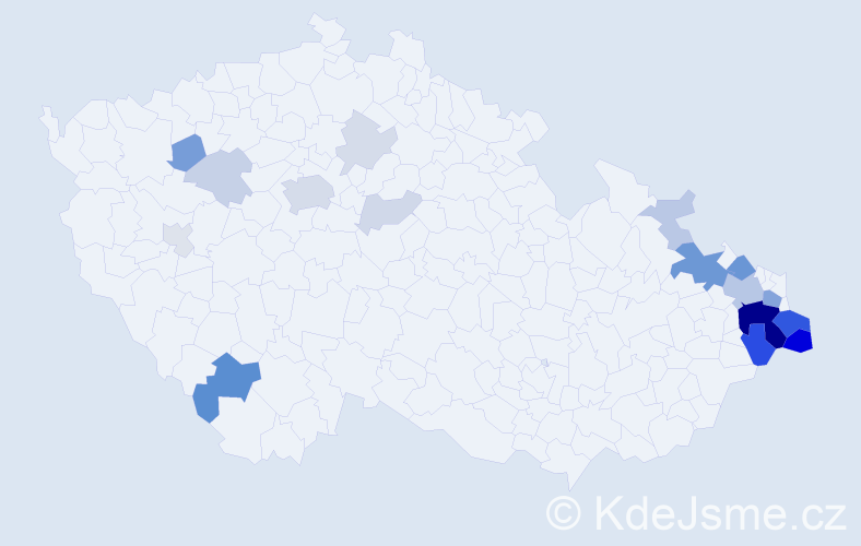 Příjmení: 'Haladej', počet výskytů 67 v celé ČR