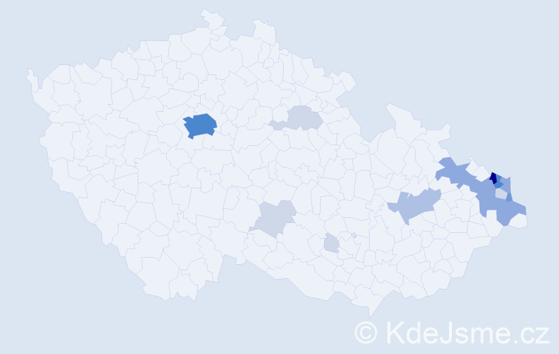 Příjmení: 'Kiková', počet výskytů 55 v celé ČR