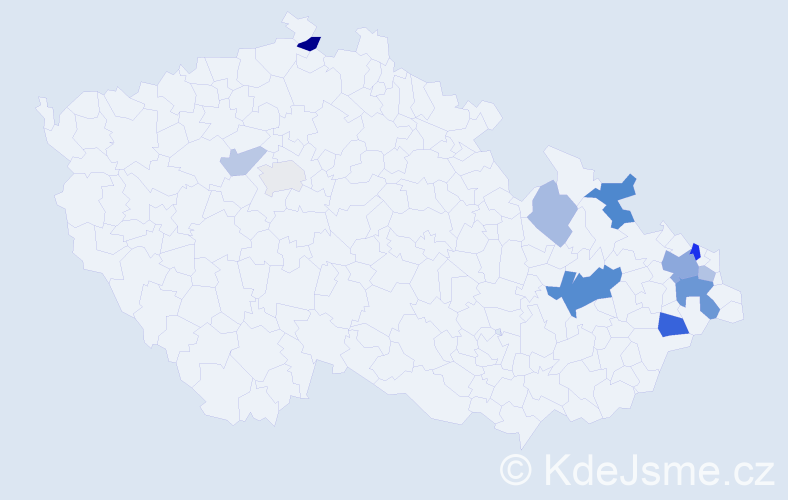Příjmení: 'Kováček', počet výskytů 24 v celé ČR
