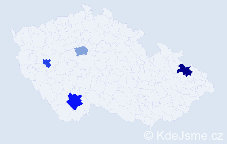 Příjmení: 'Tenev', počet výskytů 5 v celé ČR
