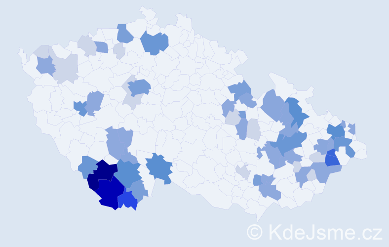 Příjmení: 'Frnka', počet výskytů 188 v celé ČR
