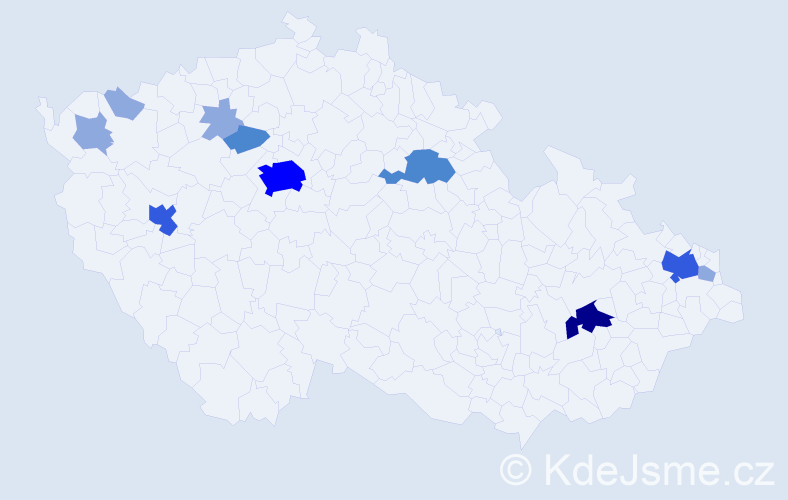 Příjmení: 'Bizubová', počet výskytů 23 v celé ČR