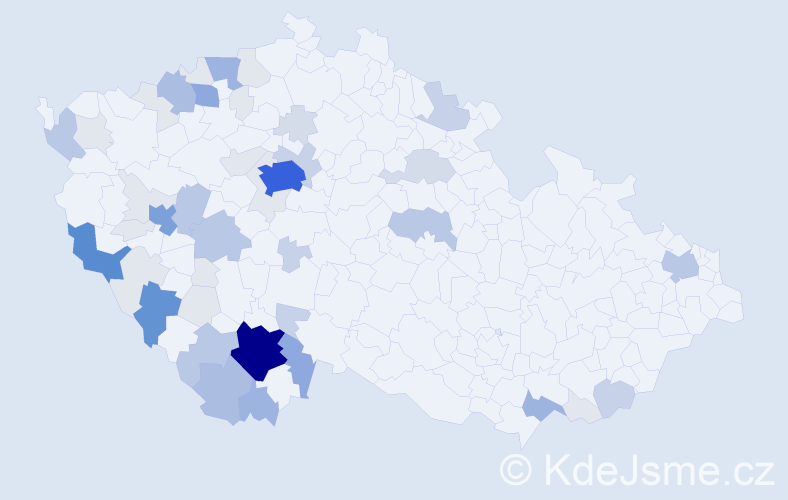 Příjmení: 'Kubal', počet výskytů 195 v celé ČR
