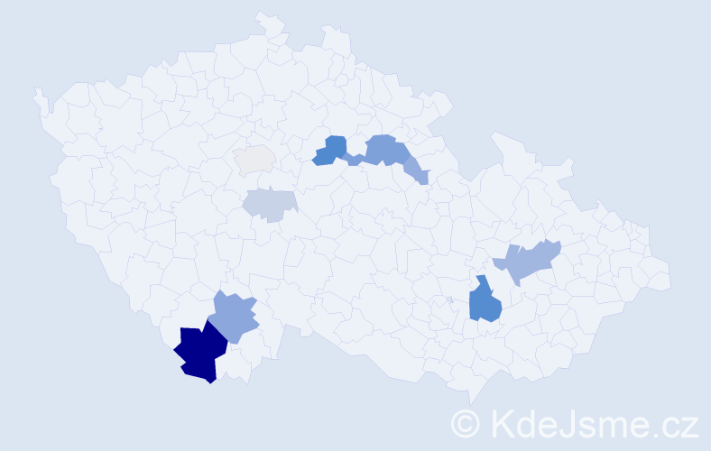 Příjmení: 'Paráček', počet výskytů 36 v celé ČR