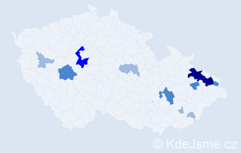 Příjmení: 'Trač', počet výskytů 23 v celé ČR