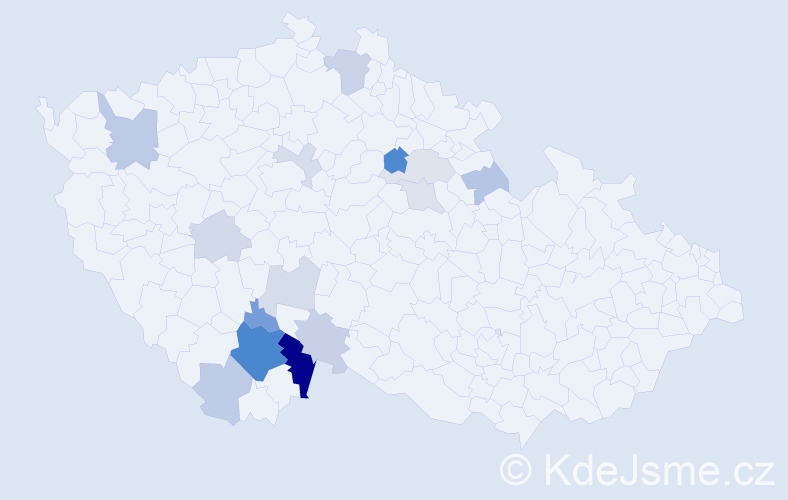 Příjmení: 'Poustevník', počet výskytů 34 v celé ČR
