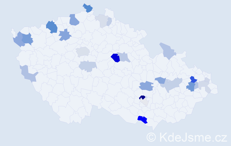 Příjmení: 'Kis', počet výskytů 60 v celé ČR