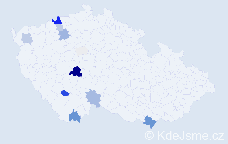 Příjmení: 'Kicl', počet výskytů 17 v celé ČR