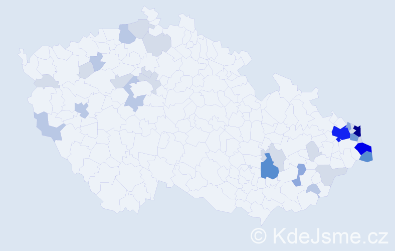 Příjmení: 'Zaremba', počet výskytů 102 v celé ČR