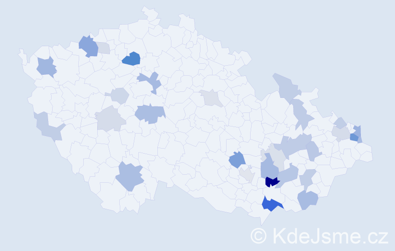 Příjmení: 'Kovár', počet výskytů 72 v celé ČR