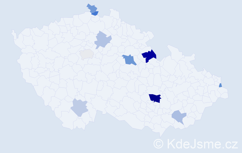 Příjmení: 'Miadiková', počet výskytů 18 v celé ČR