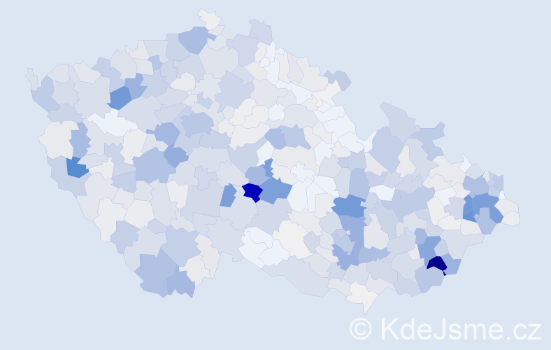 Příjmení: 'Žáček', počet výskytů 2480 v celé ČR