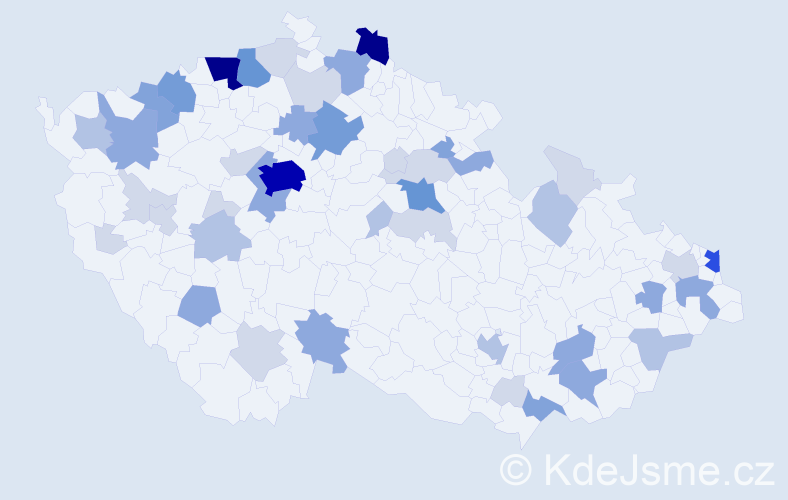 Příjmení: 'Dávid', počet výskytů 150 v celé ČR