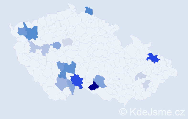 Příjmení: 'Kravar', počet výskytů 57 v celé ČR