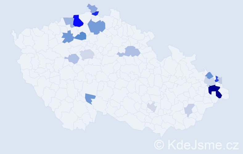 Příjmení: 'Hrtánek', počet výskytů 56 v celé ČR