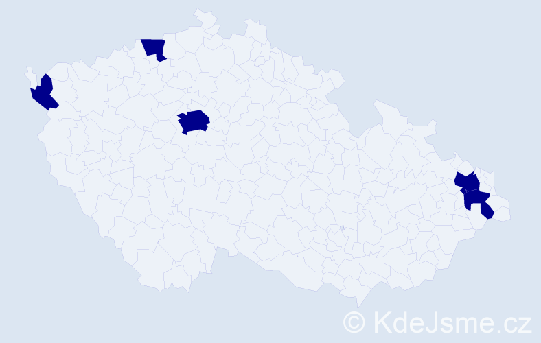 Příjmení: 'Dau', počet výskytů 5 v celé ČR