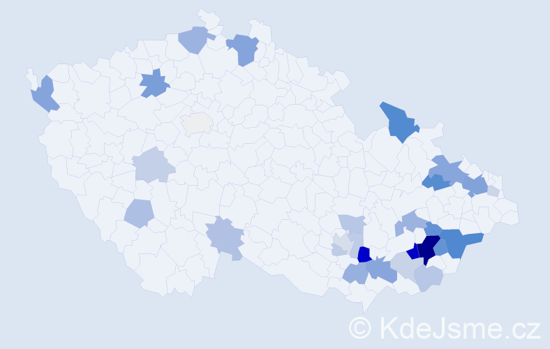 Příjmení: 'Kuňáková', počet výskytů 69 v celé ČR