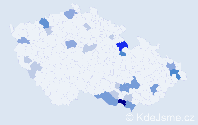 Příjmení: 'Čeman', počet výskytů 66 v celé ČR