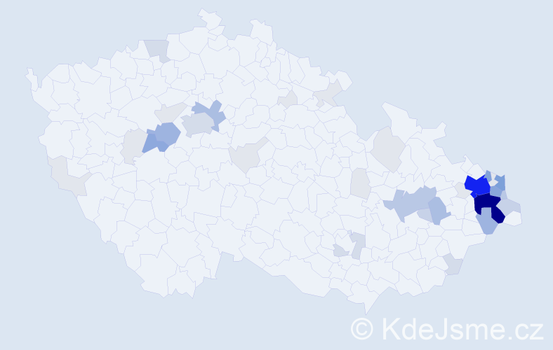 Příjmení: 'Damek', počet výskytů 150 v celé ČR