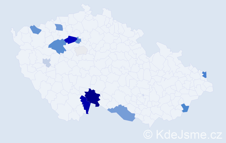 Příjmení: 'Matuščin', počet výskytů 23 v celé ČR