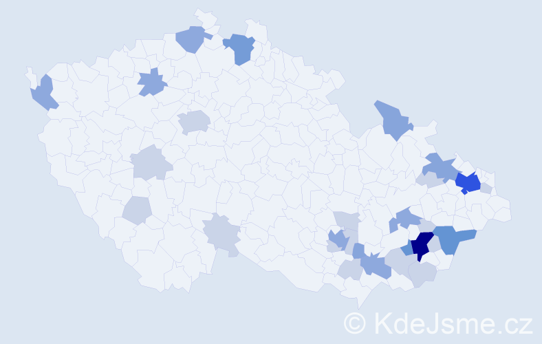 Příjmení: 'Kuňáková', počet výskytů 69 v celé ČR