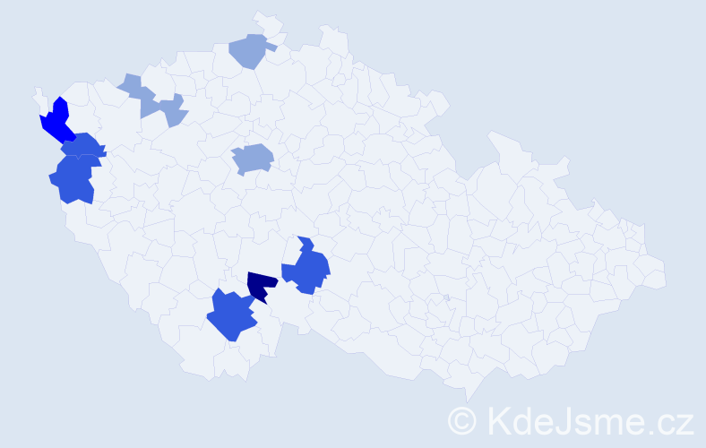 Příjmení: 'Dědouch', počet výskytů 25 v celé ČR