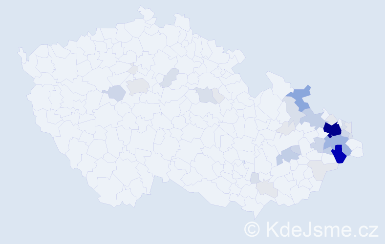Příjmení: 'Pavlisková', počet výskytů 148 v celé ČR
