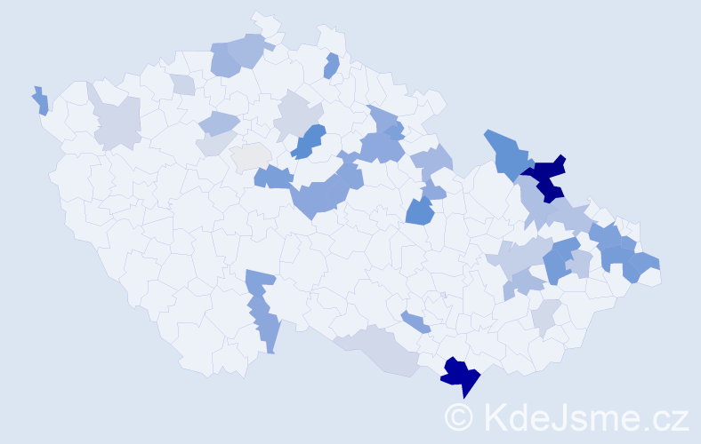 Příjmení: 'Backová', počet výskytů 96 v celé ČR