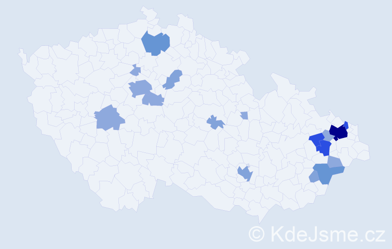 Příjmení: 'Mládenka', počet výskytů 44 v celé ČR