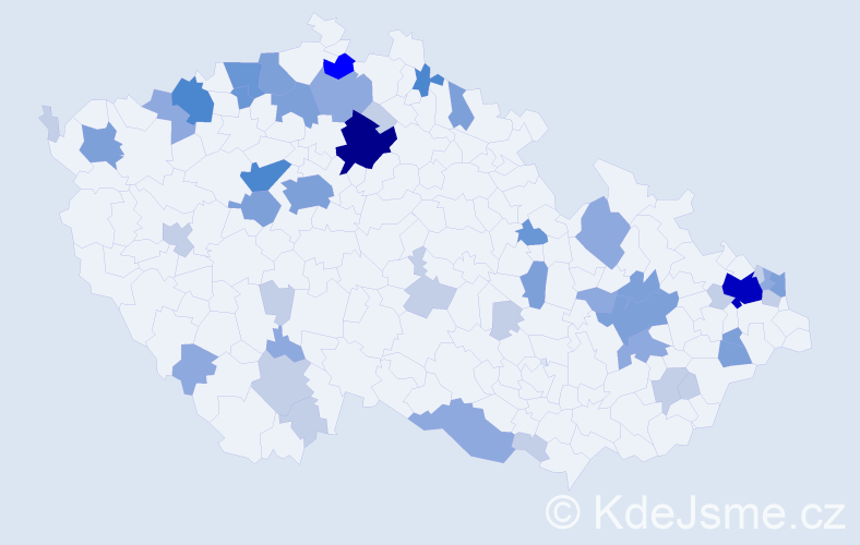 Příjmení: 'Deák', počet výskytů 124 v celé ČR