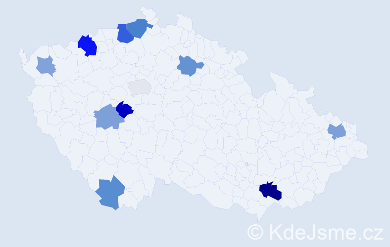 Příjmení: 'Vnučko', počet výskytů 20 v celé ČR