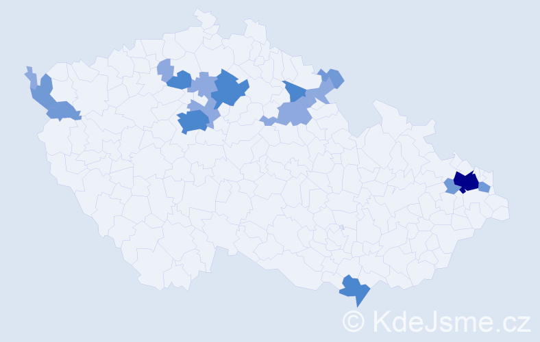 Příjmení: 'Cicáková', počet výskytů 38 v celé ČR