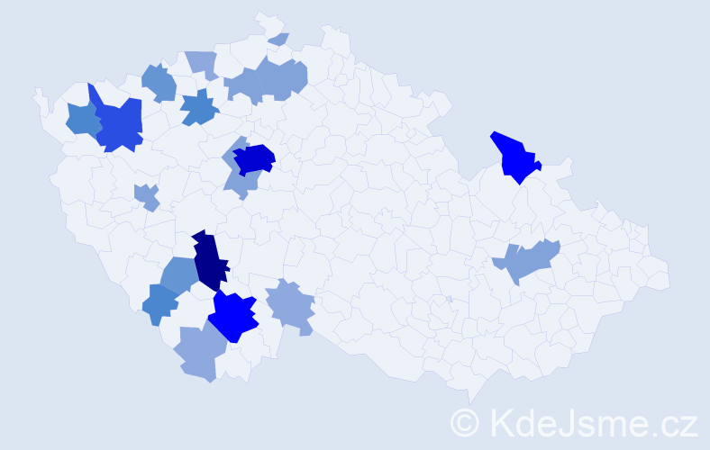Příjmení: 'Pechoušek', počet výskytů 65 v celé ČR