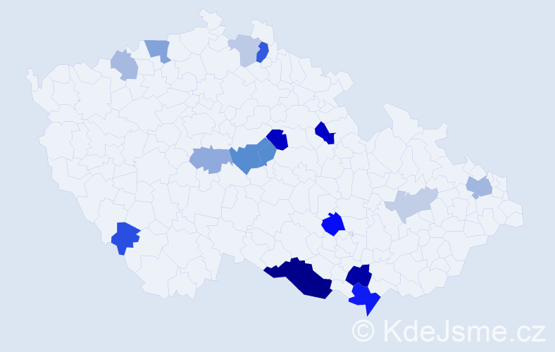 Příjmení: 'Ptačovská', počet výskytů 36 v celé ČR