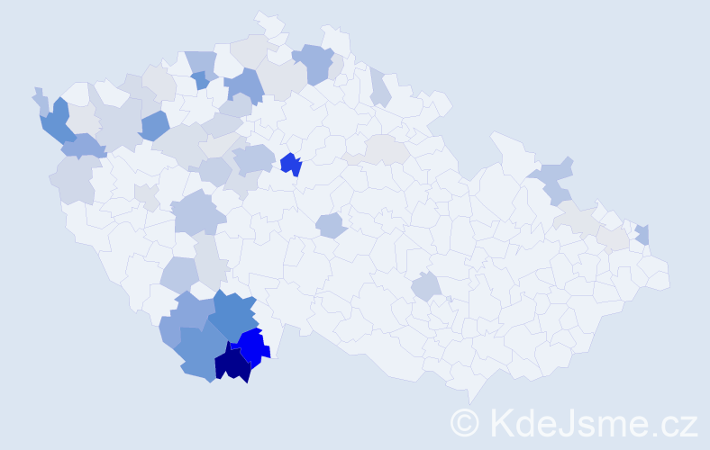 Příjmení: 'Jirkal', počet výskytů 148 v celé ČR
