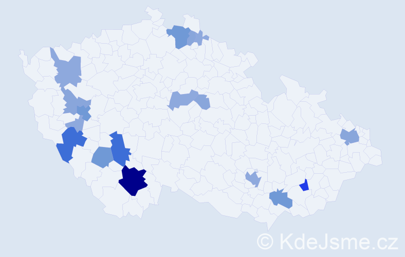 Příjmení: 'Prechtl', počet výskytů 50 v celé ČR