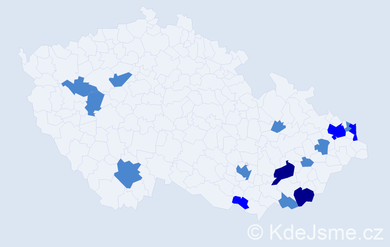 Příjmení: 'Kadlicová', počet výskytů 24 v celé ČR