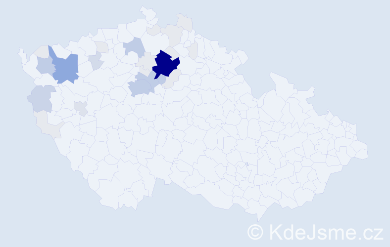 Příjmení: 'Vaňousek', počet výskytů 107 v celé ČR