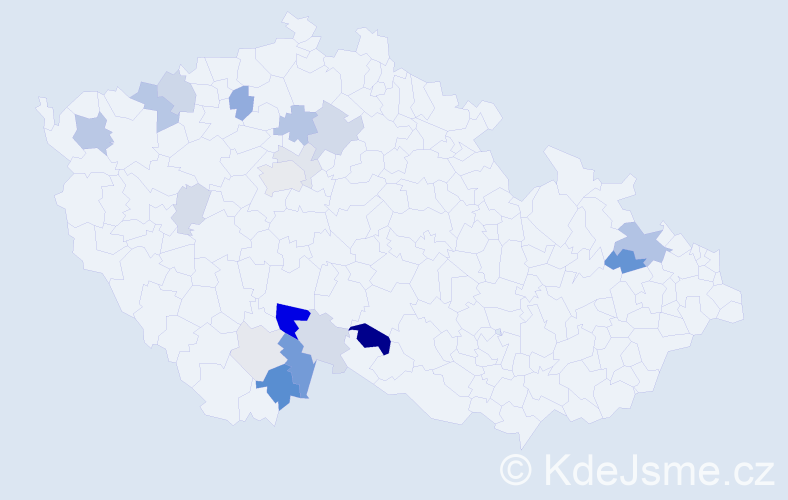Příjmení: 'Hrošková', počet výskytů 45 v celé ČR