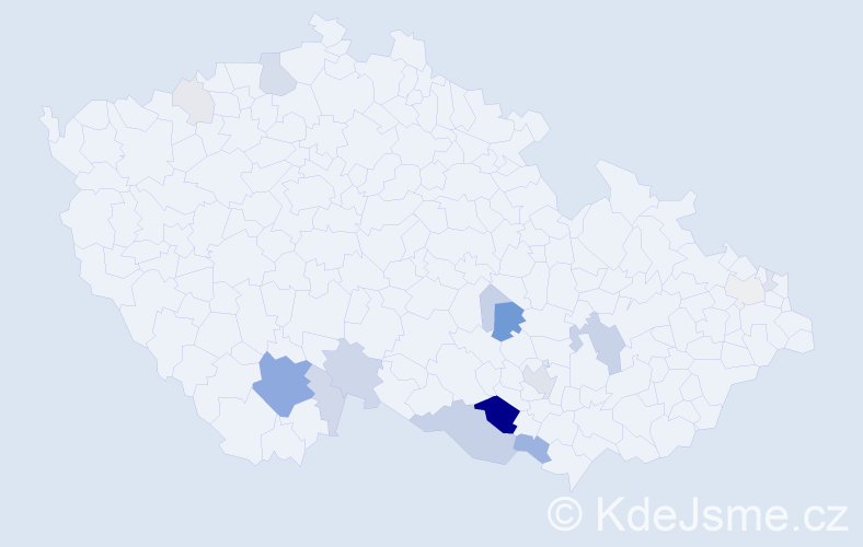 Příjmení: 'Vyžrálková', počet výskytů 55 v celé ČR