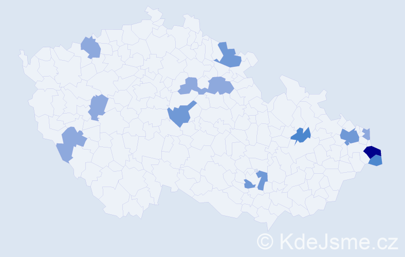 Příjmení: 'Szűcsová', počet výskytů 26 v celé ČR