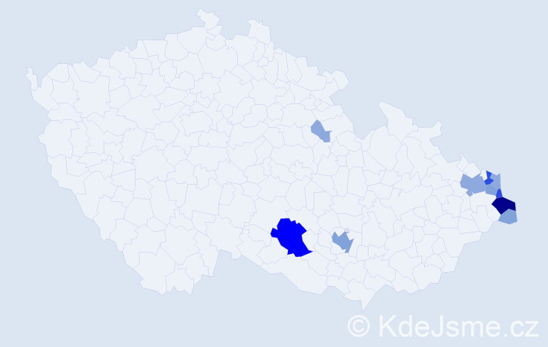 Příjmení: 'Kobiela', počet výskytů 33 v celé ČR