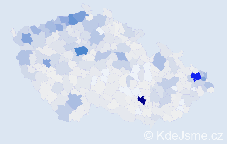 Příjmení: 'Horváth', počet výskytů 4459 v celé ČR