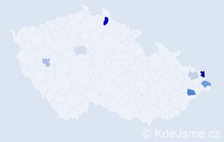 Příjmení: 'Saček', počet výskytů 13 v celé ČR