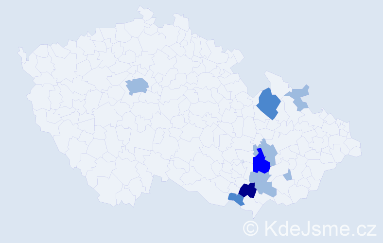 Příjmení: 'Babirád', počet výskytů 18 v celé ČR