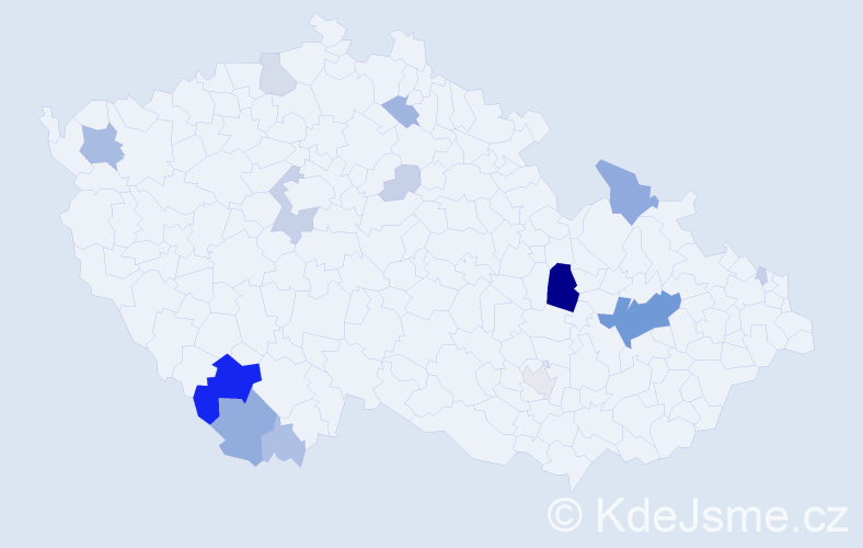 Příjmení: 'Pocklan', počet výskytů 55 v celé ČR
