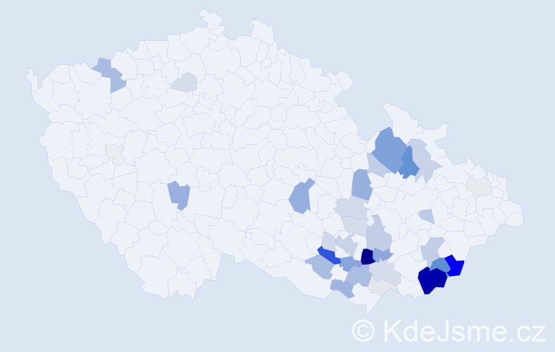 Příjmení: 'Krahula', počet výskytů 149 v celé ČR