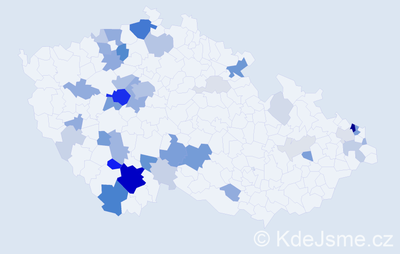 Příjmení: 'Vokůrka', počet výskytů 135 v celé ČR