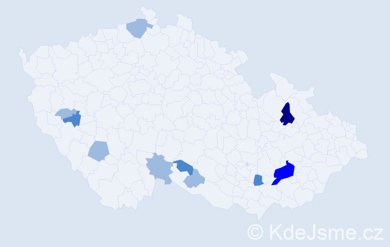 Příjmení: 'Mácka', počet výskytů 18 v celé ČR