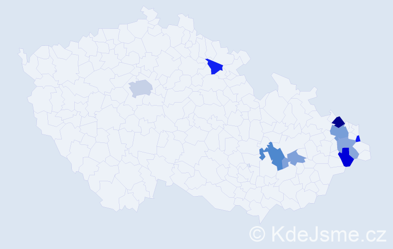 Příjmení: 'Kajánek', počet výskytů 15 v celé ČR